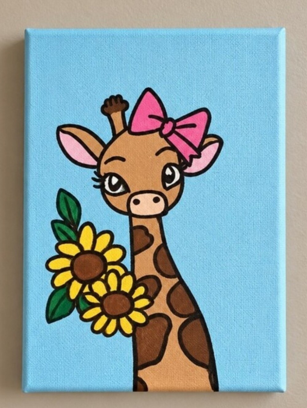 Giraffe Flower Wall Art Painting
